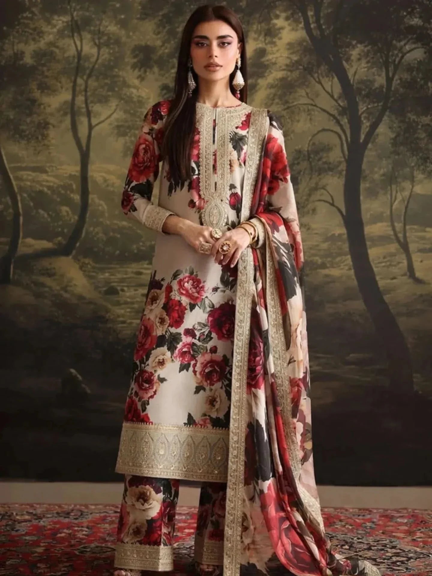 Humjoli Printed Embroidered Lawn 3PC Unstitched Memon Clothes